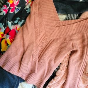 Pink Off Shoulder Cable Knit Sweater